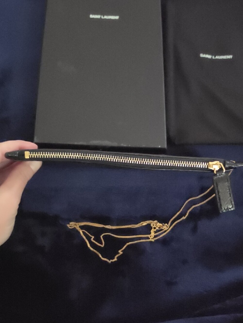 Saint Laurent Black Snake-Embossed Leather Chain Pouch with Gold Hardware - Picture 7 of 10